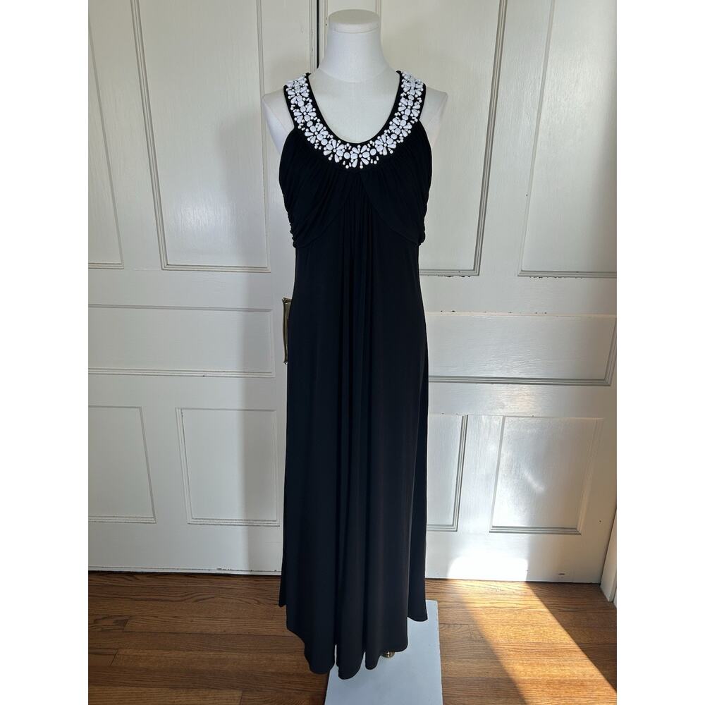 Soft Surroundings Beaded Ruched Jersey Maxi Dress Womens Size 8 Black Classic - Picture 1 of 8